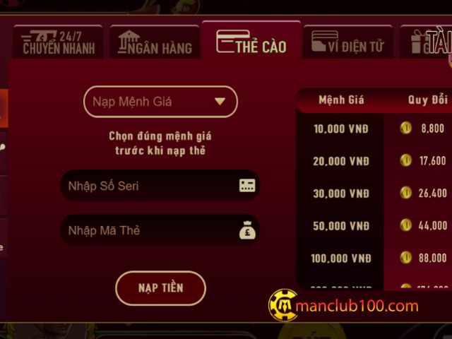 Nạp rút Manclub