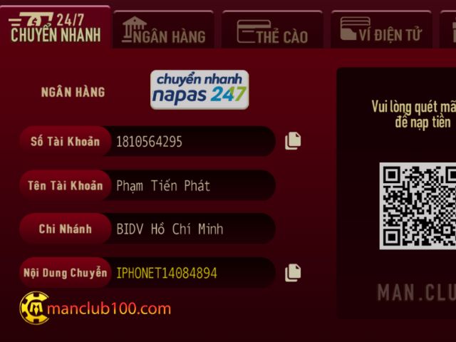 Nạp rút Manclub