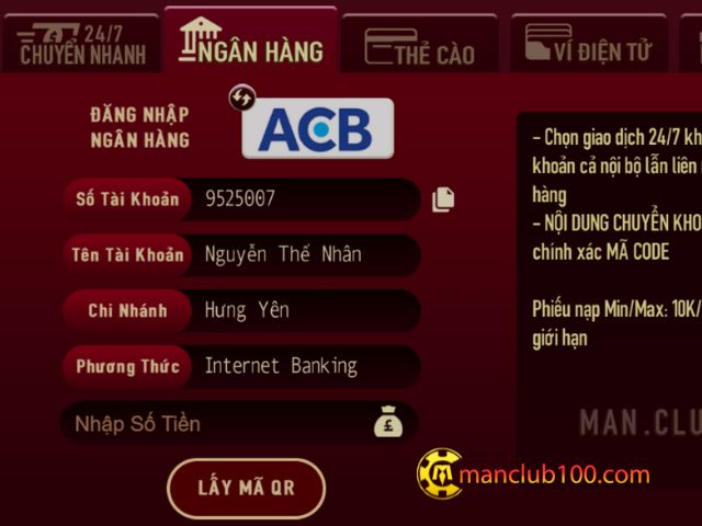 Nạp rút Manclub