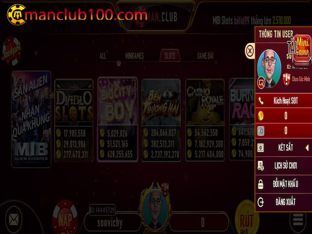 Truy cập vào tài khoản của mình để chơi game MIB Slots