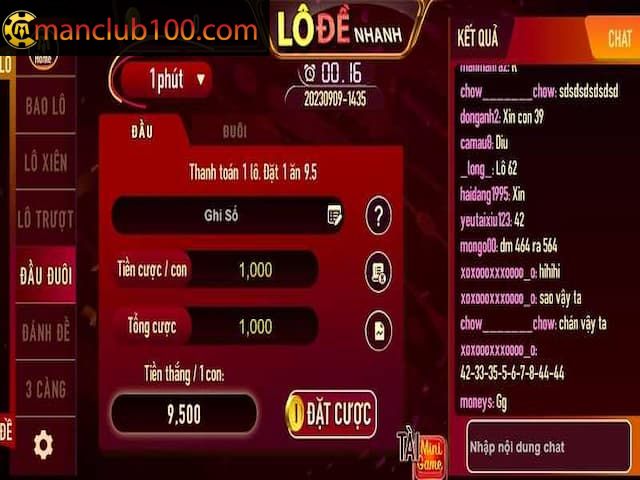 Hướng dẫn chơi lô đề Manclub kiểu đầu đuôi