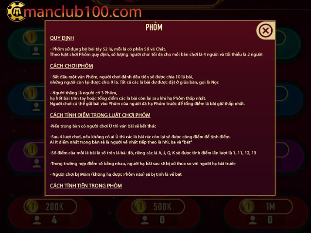 Luật chơi Phỏm Manclub cơ bản cần nắm